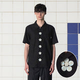 BUTTON FLOWER HALF SHIRT / BLACK