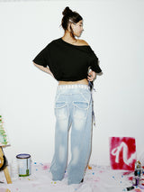 UNIONJACK OFF SHOULDER TEE BLACK