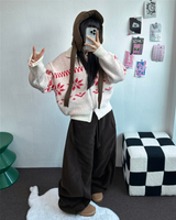 スノーフラワーカラーノルディックツーウェイジッパーニットジップアップ❤🖤🤎🩶🤍5カラー