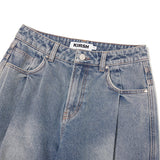 ウォッシングピンタックナッピングワイドフィットデニムパンツ [BLUE]