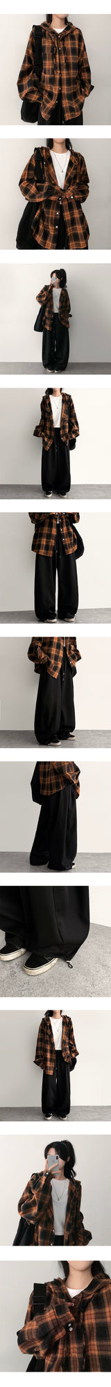Tring Oversized Fit Tartan Checkered Hooded Shirt