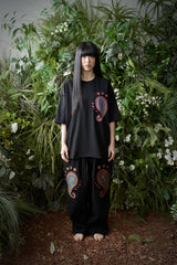 ペイズリー柄カットアウト 1/2 Tシャツ (Black)