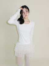 オープンスタッド Uネック ラウンドロング-sleeved T-shirt