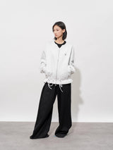 FMACM Drawstring Waist Ripped Seam Crew Neck Cardigan Sweatshirt