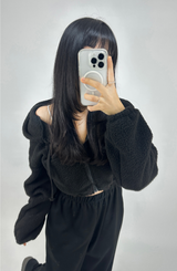 (LOWEST PRICE!/HOT DEAL♥) FLEECE SHERPA HOODIE ZIP-UP BANDING SEMI-CROPPED HOODIE - 3 COLOR
