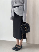 Raond Belt H-line Cut-out Long Skirt