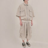 ストリートシェイプ 半袖ジップアップ_beige