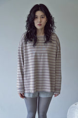 STRIPE BINDING-NECK BOX TEE (Warm Gray)