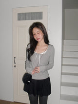 Minu Lace Layered Loose Button T-shirt (4color)