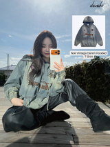 Noir Vintage Denim Hooded T-Shirt