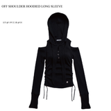 OFF SHOULDER HOODED LONG SLEEVE BLACK