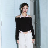 (3rd reorder) shirts layered off shoulder top - brown