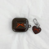 ribbon heart epoxy keyring(brown)