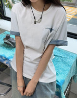 セレン チェック ロールアップ ショートスリーブ Tシャツ