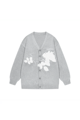 Rose Patches Knit Cardigan Sweater