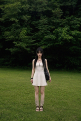 BACK OPEN FLARE MINI DRESS IN IVORY