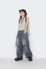 destroyed balloon denim pants