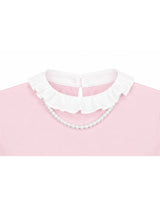 セリーパールフリルリンガーハーフTシャツ ピンク