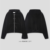 [SET UP가능] Velvet mink crop hood zip up