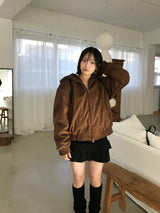 Suede fur hooded jumper (2 colors)