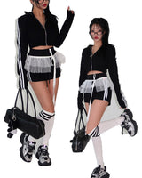 Track zip-up shorts two-piece set