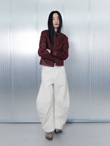 Crack Leather Biker Jacket_Burgundy