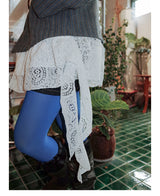 UnsocialNight original literary wool contrast colour フラワーアレンジメントプリントツイードジャケット detachableレースコート