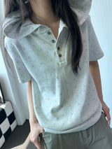 Flower Even Halter Neck Button Hooded Tee 2color