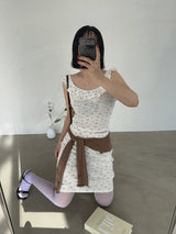 SOFT FLOWER FRILL TOP & MIDI SKIRT SET (IVORY, BROWN 2COLORS!)
