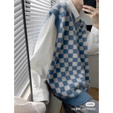 #T2425 blue lattice knitted vest