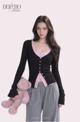 Black Pink Layered Knit Top