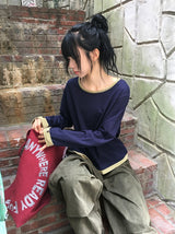 [BAONHAUS] ルーヴェン ストライプ カラーマッチング ロングスリーブ Tシャツ