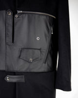 Leather Biker Paneled Wool Coat
