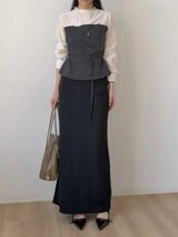 [Belt SET] Souffle Pintuck Layered Blouse