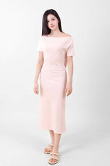Off-Shoulder Slit Long Onepiece Pink