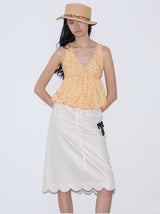 rirri SS25 vacation wear 100% Cotton Textured Floral Blouse with Puffed Lace Trim - Resort Collection