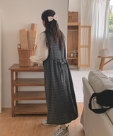 Brownie checkered bustier long skirt sleeveless autumn winter guest look date look 