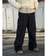 [Unisex] ノンパドワイドカーゴデニムパンツ