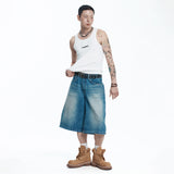 Star 8-part denim bermuda pants - DEEP BLUE