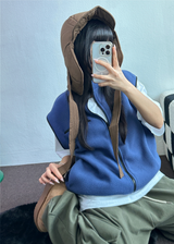FLEECE LAYERED VEST ZIP UP💚💙🖤🧡4COLOR