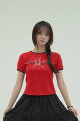 アップリケリンガースリムTシャツ [ベリーレッド]