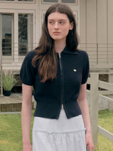 COLLAR HALF KNIT ZIP UP NAVY