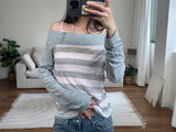 stripe off shoulder tee
