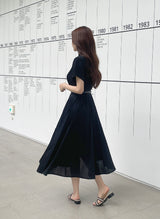 Karon Zipper Collar Pleated Maxi One Piece