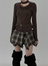 Marie Fur Trimmed Choker Long Sleeve Top