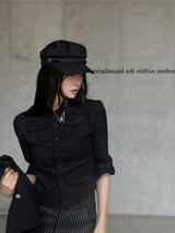 Classic Noir Metal Button Black Loop Sailor Cap (Black)