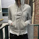 RIGHE UNBALANCE HOODED ZIP-UP GREY