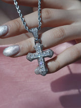 [white] cubic cross necklace | 지르콘 큐빅 십자가 목걸이