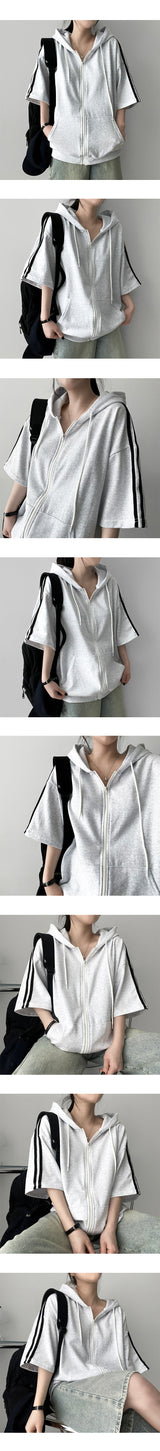 Ring Tee Oversized Fit Line Short-Sleeved Hooded Zip-Up