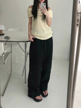 コンマバックルワイドパンツ (2 colors)
